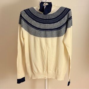 Elegant Cream and Navy Women's Wool Turtleneck Sweater